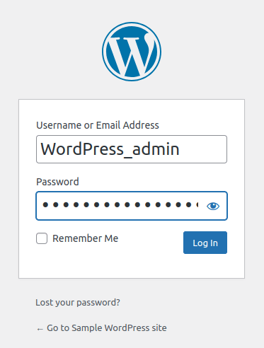 Once WordPress installation is completed, you can enter your WordPress administrator username and password. To access the WordPress Admin Panel, select the Log In option shown in the window.