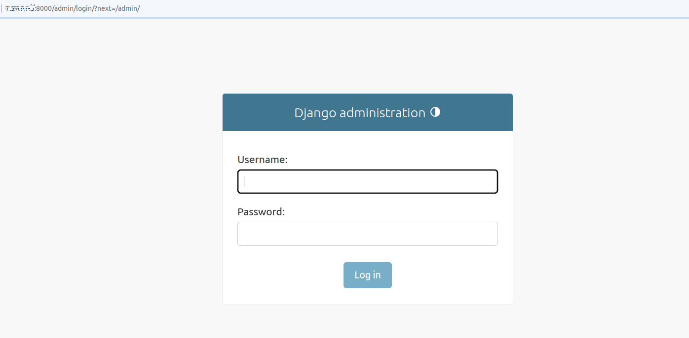 How to install Django on AlmaLinux: You can also use the URL http://your-server-ip-address:8000/admin to visit Django's admin panel. You will be directed to the following page. Replace your-server-ip-address using your IP address in the steps shown.