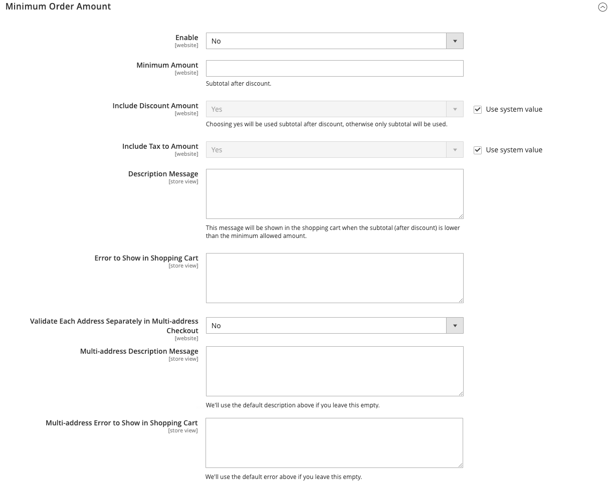 Set minimum order amounts in the admin panel.