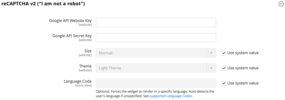 Setting up the “I am not a robot” reCAPTCHA.