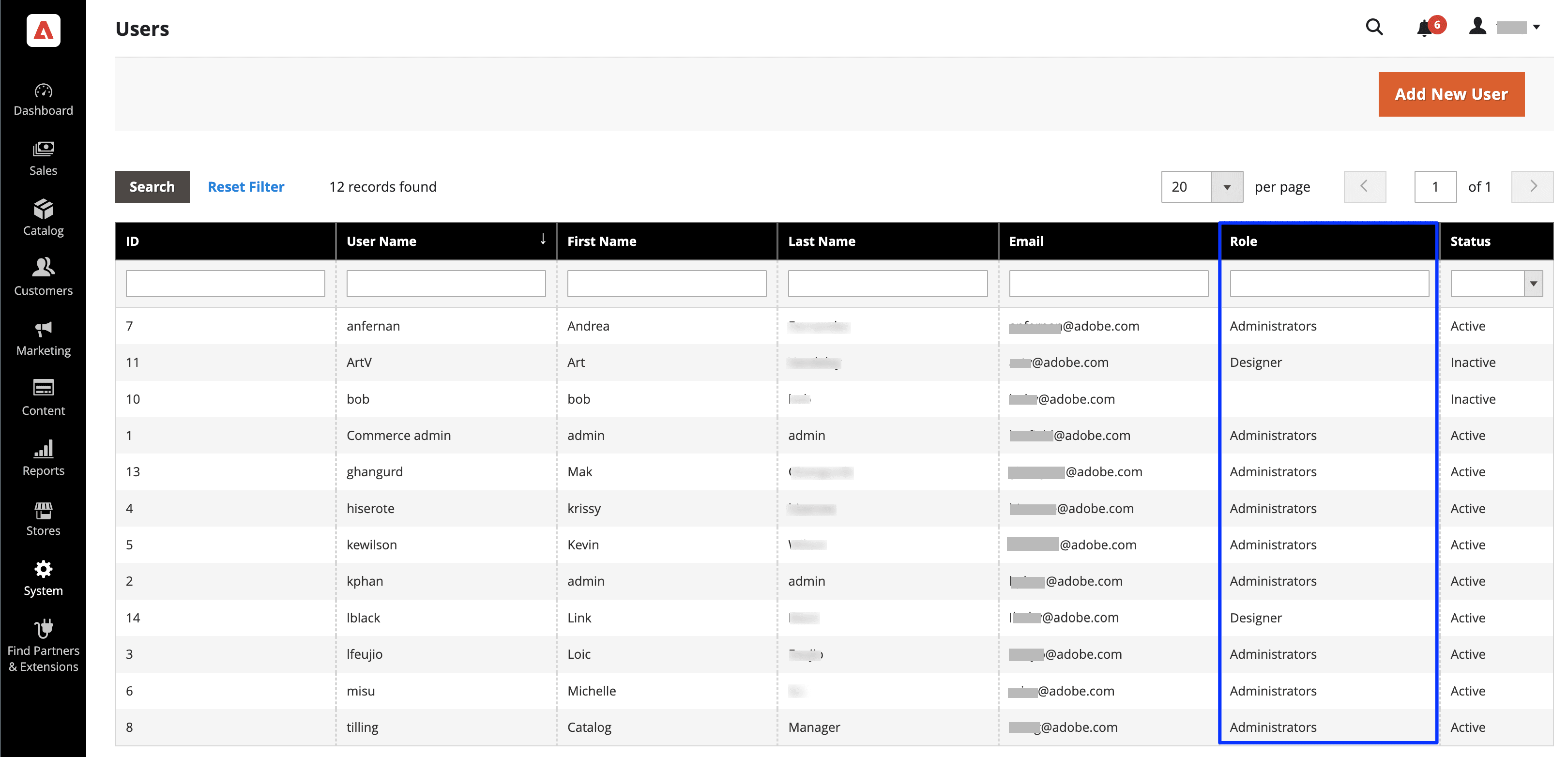 Admins can see user permissions, roles, and management status.