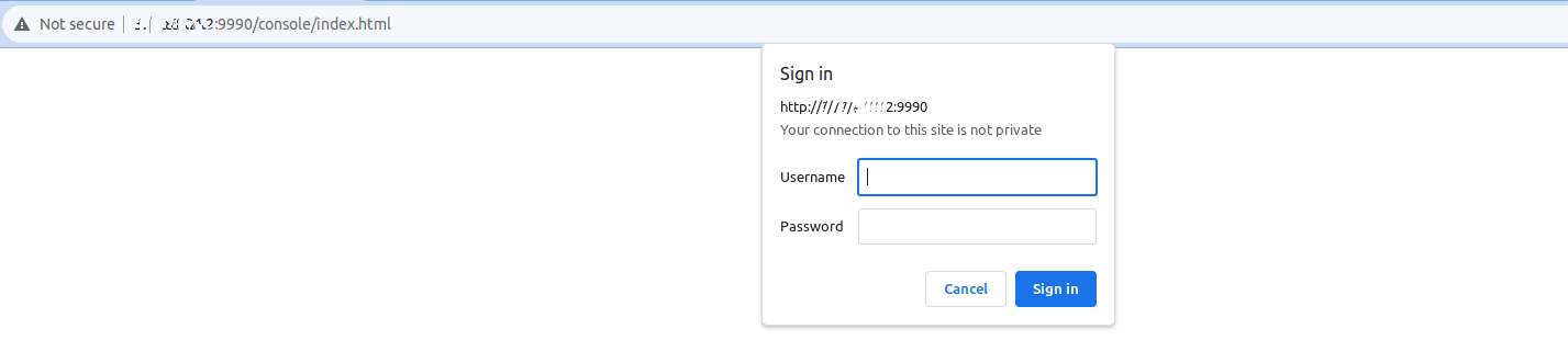 To access the WildFly admin console, you can either click on the Administrator Console link or go to http://your-domain.com:9990/console or http://your-server-ip:9990/console — remembering to replace "your-domain.com" and "your-server-ip" with your actual domain or IP address.