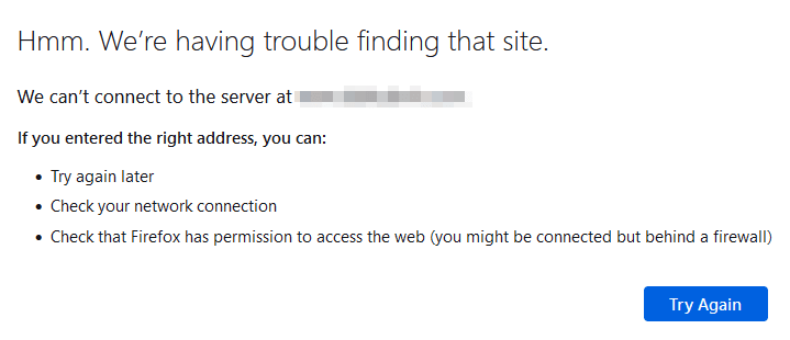 DNS_PROBE_FINISHED_NXDOMAIN error in Firefox.