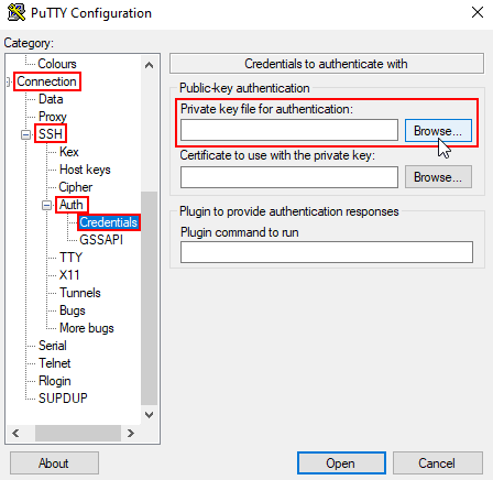 Passing the private SSH key file for authentication by PuTTy.