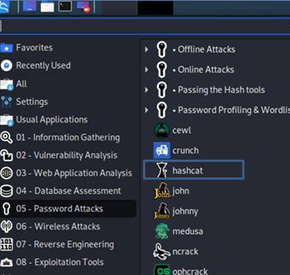 What is Kali Linux? Now, the Hashcat tool is available under Password Cracking Tools.