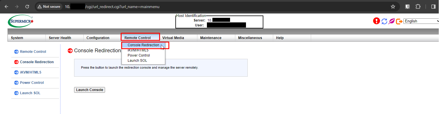 Mount ISO files via IPMI using a local file and the Java method — using the Remote Control > Console Redirection feature.