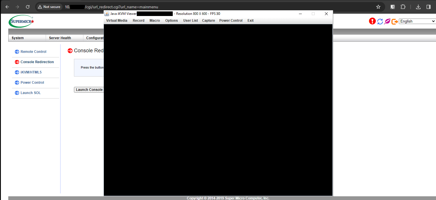 Mount ISO files via IPMI using a local file and the Java method — once the file has completed downloading, you can click to open it, and this will open the Java iKVM viewer (IPMIView), allowing you to reach the server’s console. There are many options here, one of which is the ability to reboot the server, which will come in handy once you have mounted the ISO file.