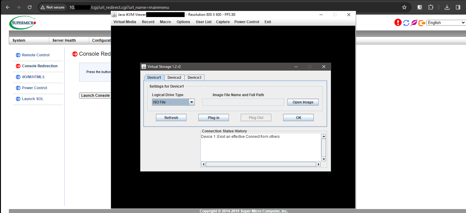 Mount ISO files via IPMI using a local file and the Java method — the Virtual Storage options will appear on your screen. Virtual Storage allows you to mount up to three ISO files at the same time. From the dropdown menu, select ISO file and click Open Image. This action will allow you to view and browse the ISO files on your local computer and choose the one you wish to mount as a virtual USB.