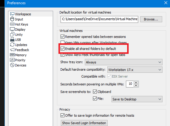 How to enable shared folders for all virtual machine users.