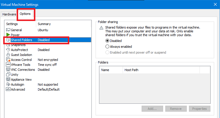 How to enable the VMware shared folder feature.