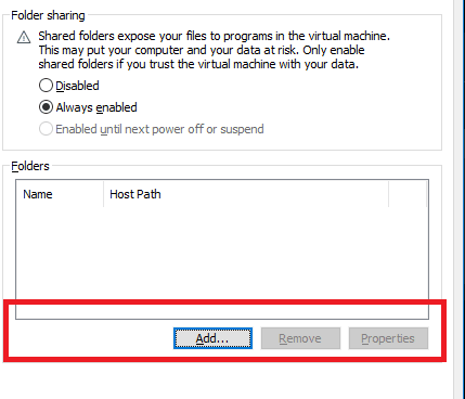 Add a shared folder on the host to enable access to guest machines.