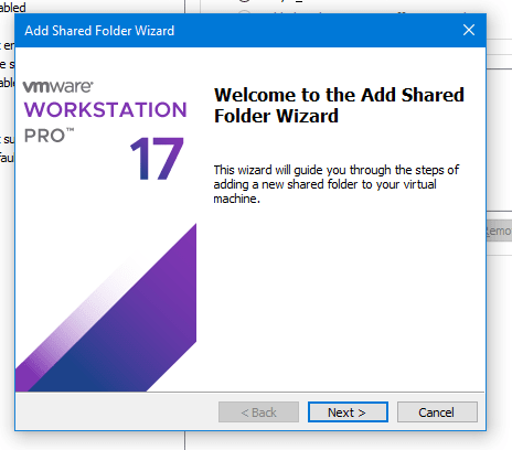 Add VMware Shared Folder Wizard.