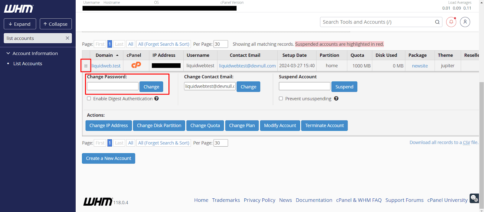 Change cPanel password from WebHost Manager (WHM) — eeset the password.