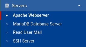 This top-level menu option with the name Servers in the left navigation bar typically contains modules for managing various server-related configurations as shown.