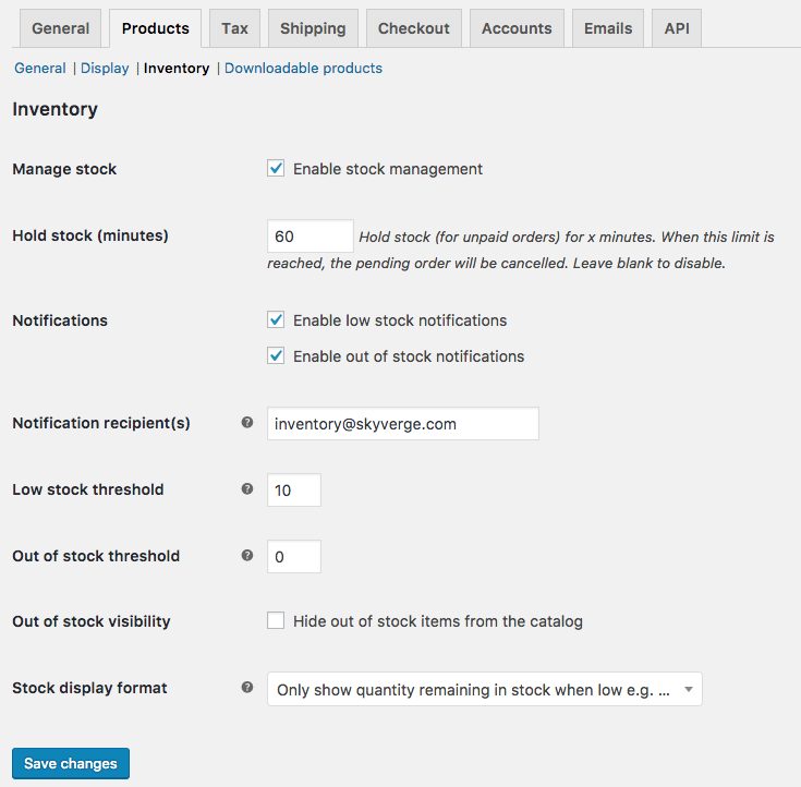 woocommerce inventory settings