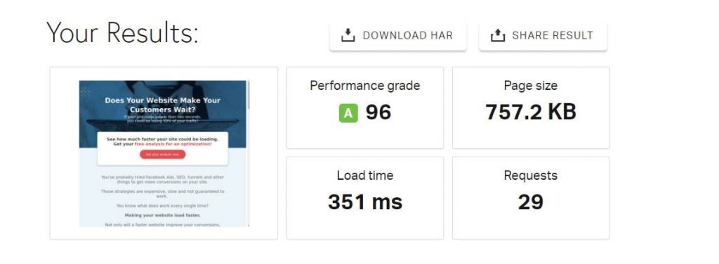 Pingdom Website Speed Test for WordPress caching