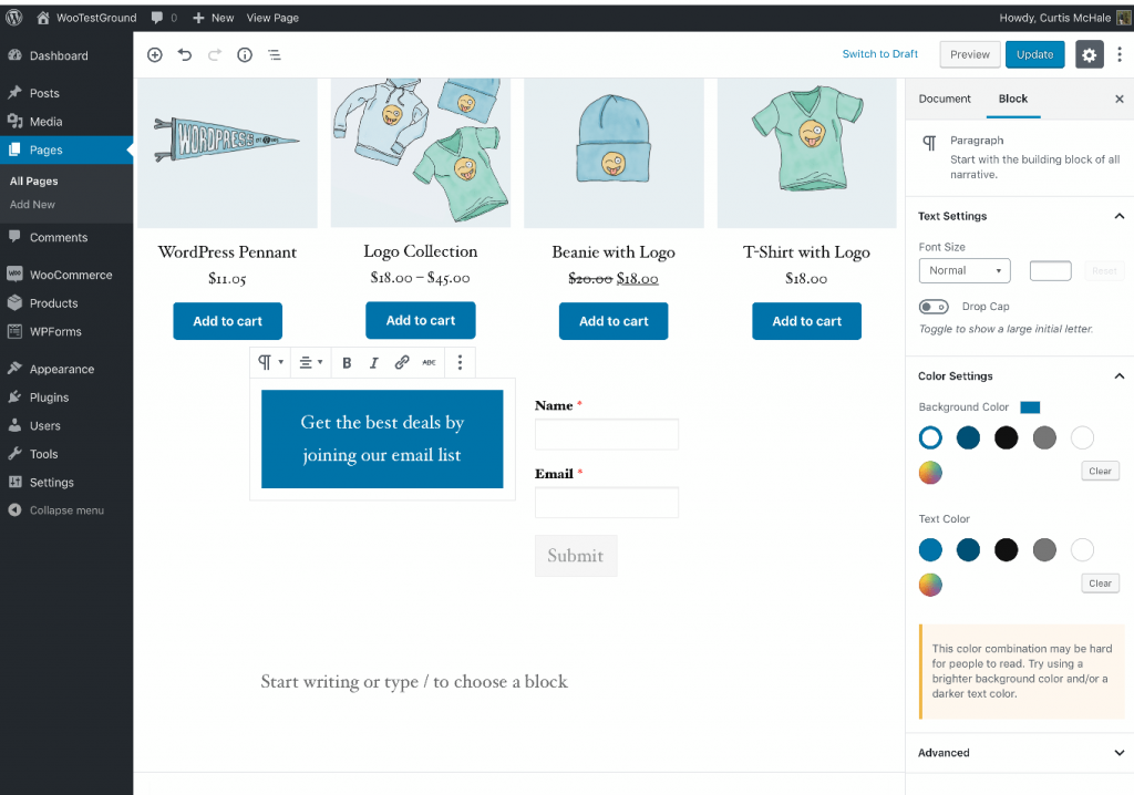 WP forms lite works within a block