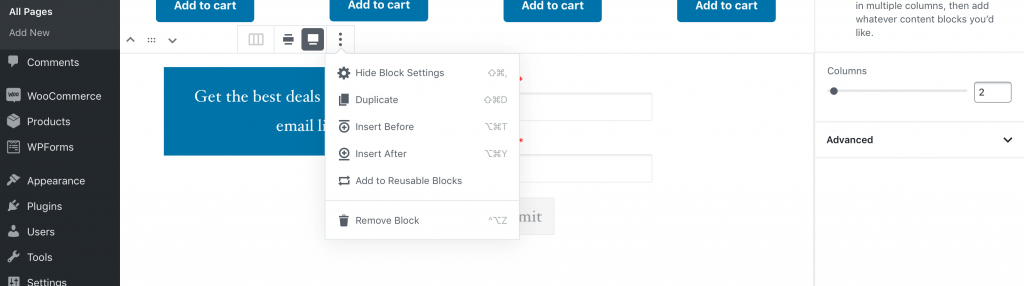 Uncrowding blocks with a quote