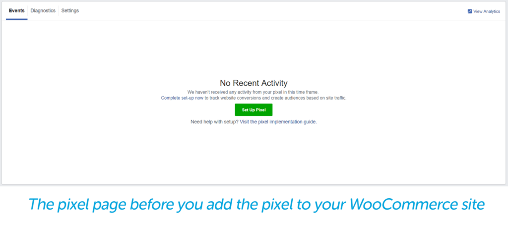No recent activity, setup a pixel
