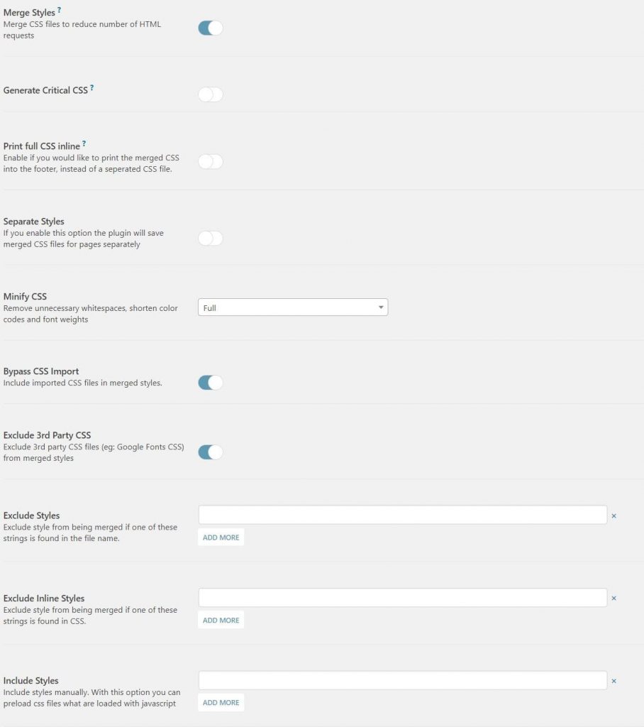 Minifying and optimizing in Swift Performance Pro for WordPress caching