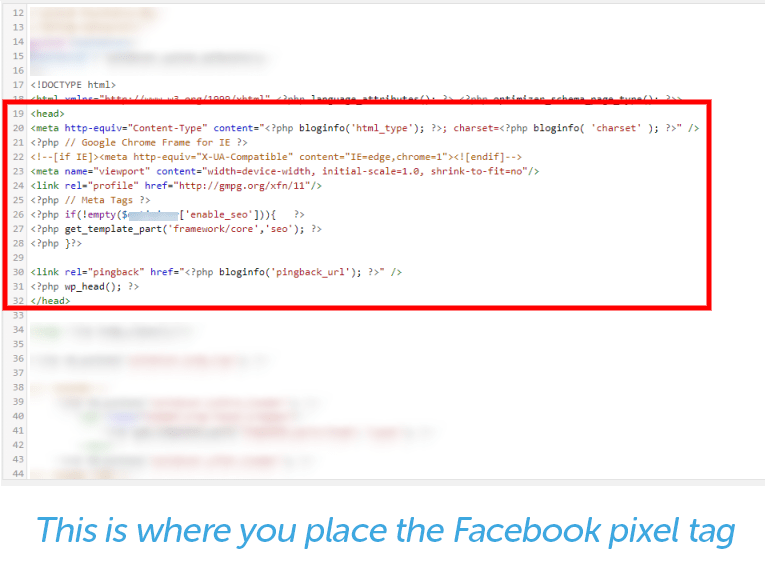 Place pixel in the head tag