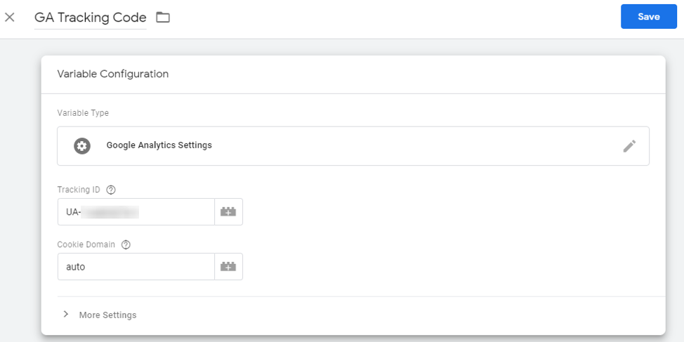 Configure using your unique Google analytics code