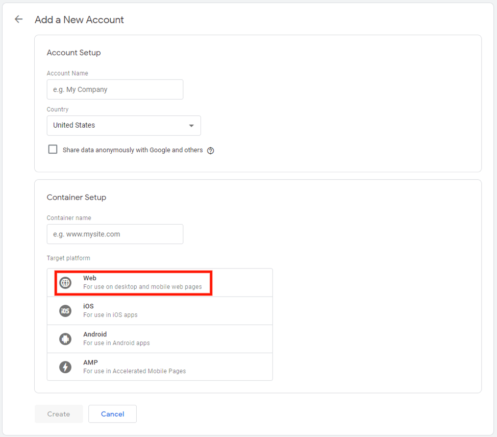 Set up tag manager container