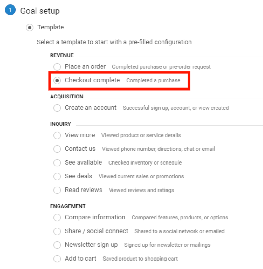 Set up the goal based on a template