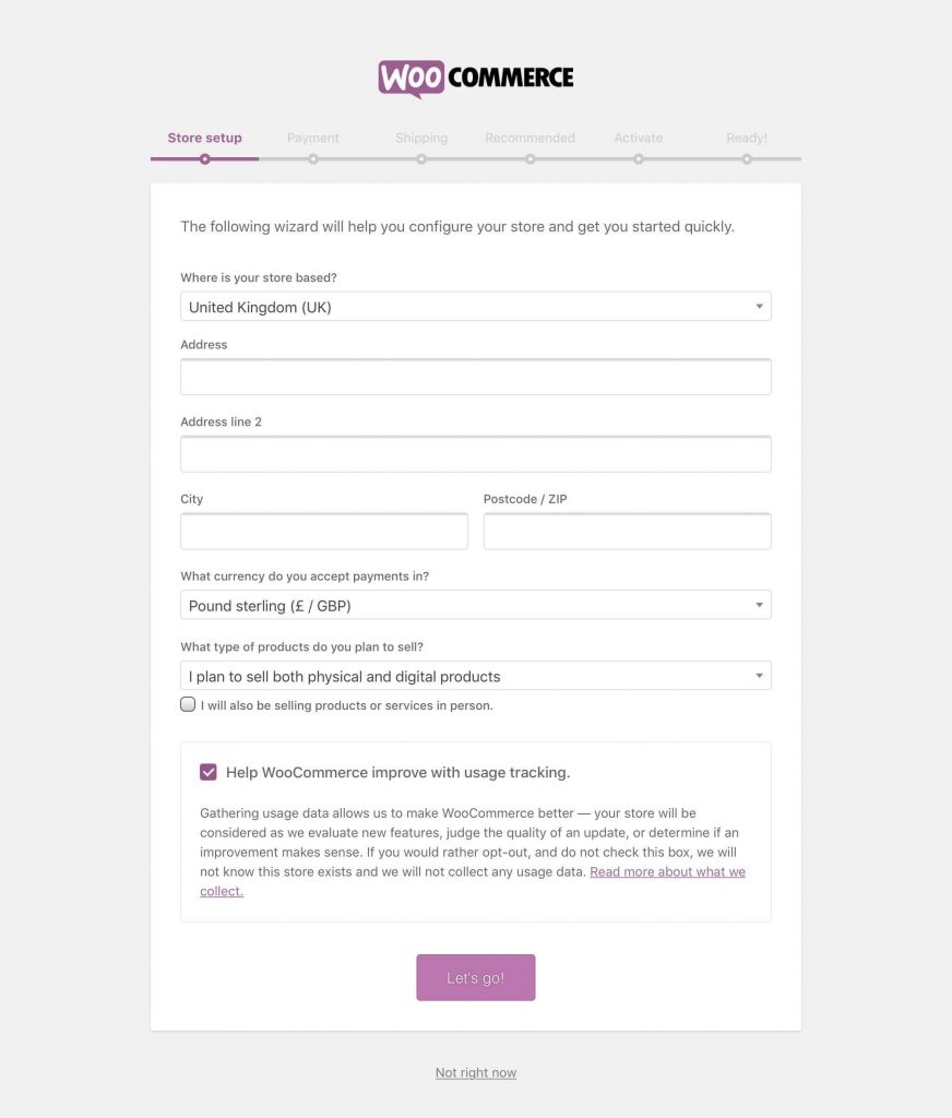 WooCommerce store setup