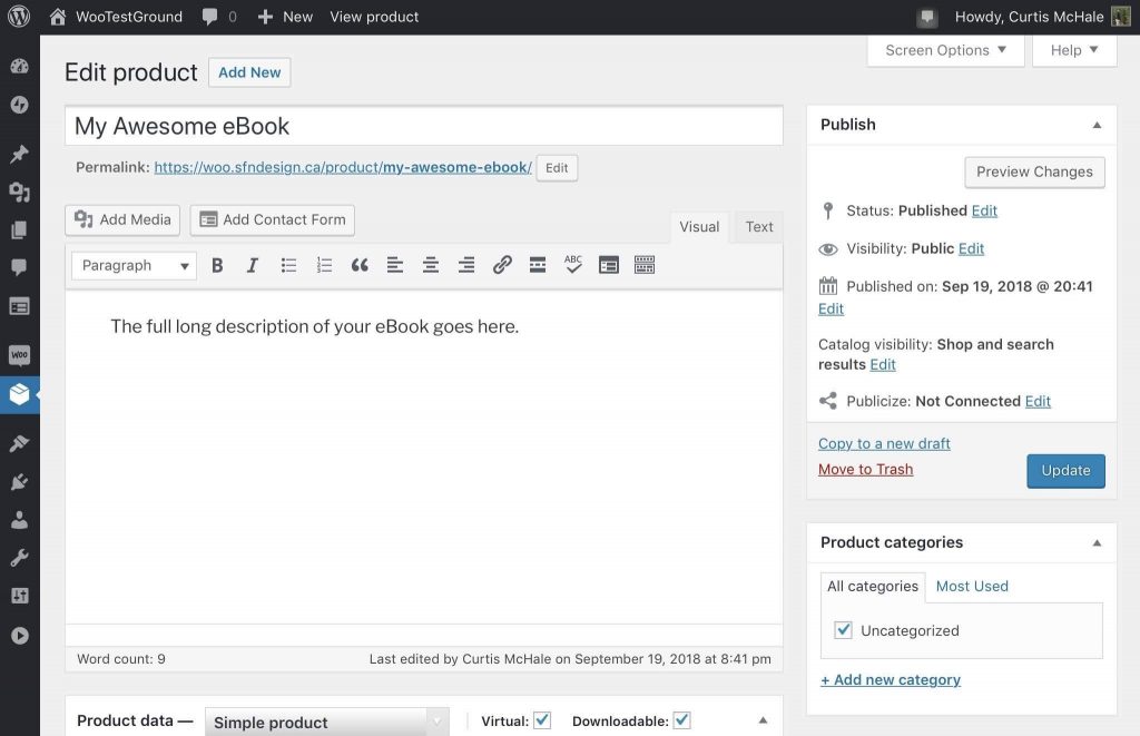 adding an ebook as a product to the woocommerce store