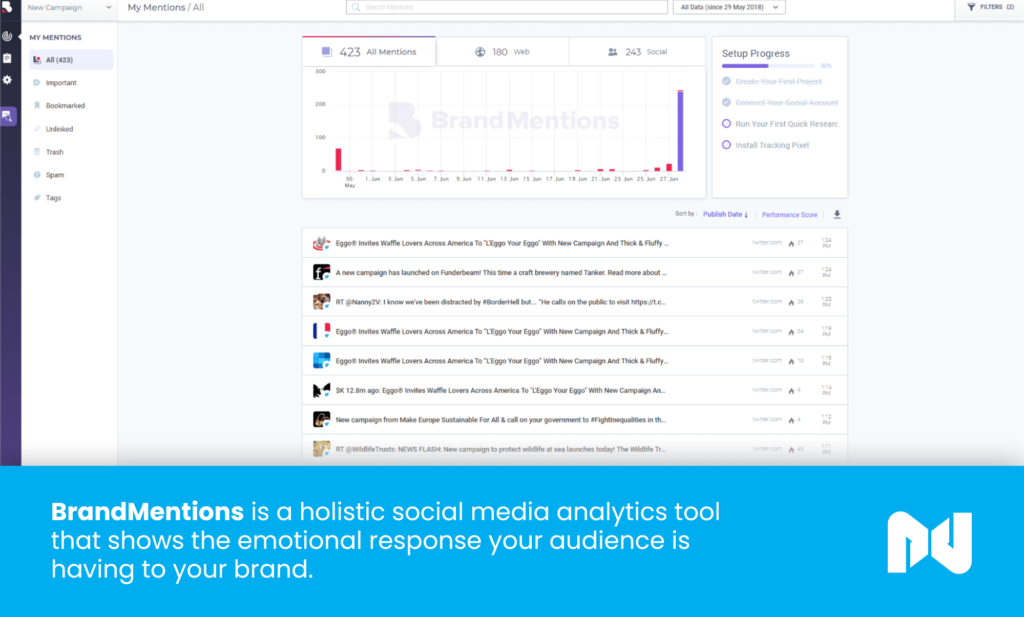 BrandMentions is a holistic social media analytics tool that shows the emotional response your audience is having to your brand