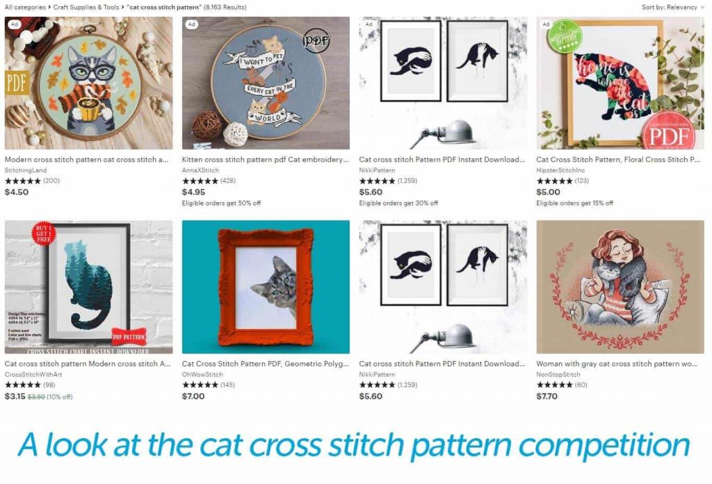 cat cross stitch search on Etsy