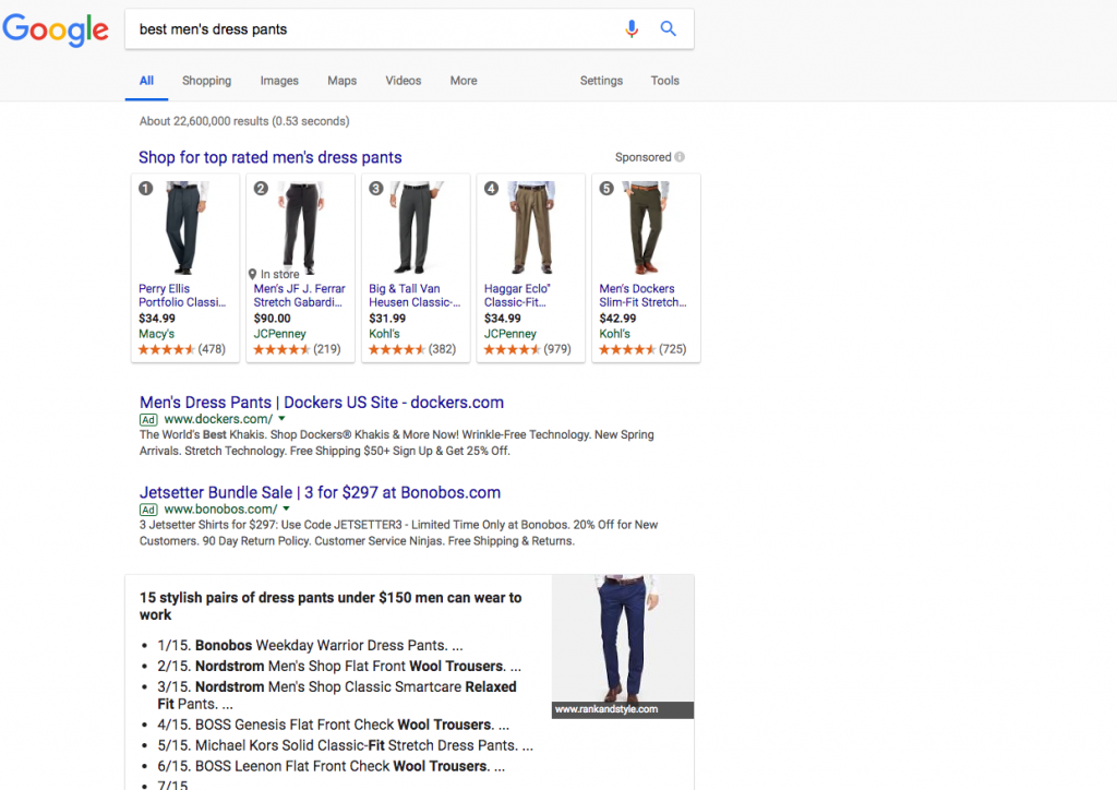 keyword research for ecommerce seo - best mens dress pants