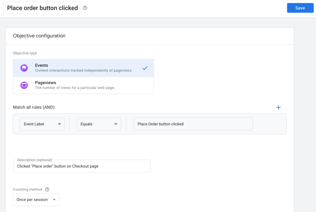 Place order button clicked