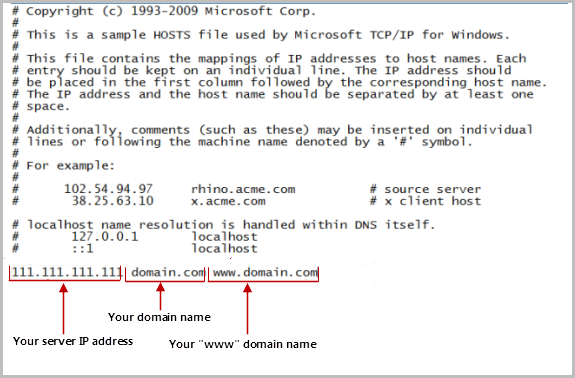 Example Hosts File Edited in Notepad