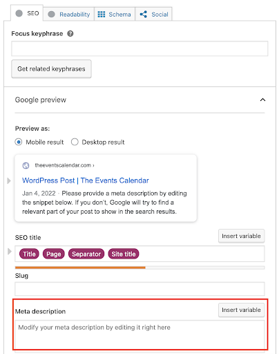 SEO Tab Meta Description