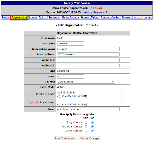 Organization Contact Information