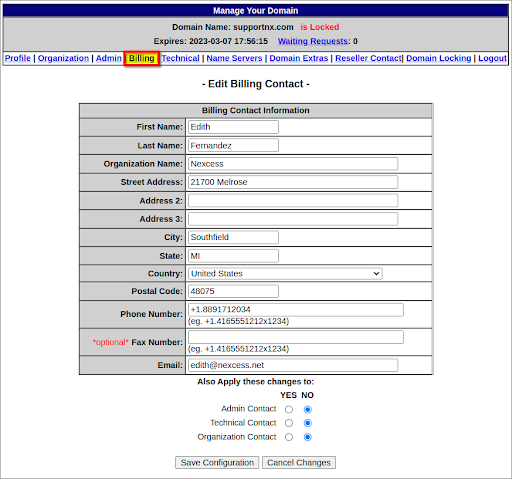 Billing Contact Information