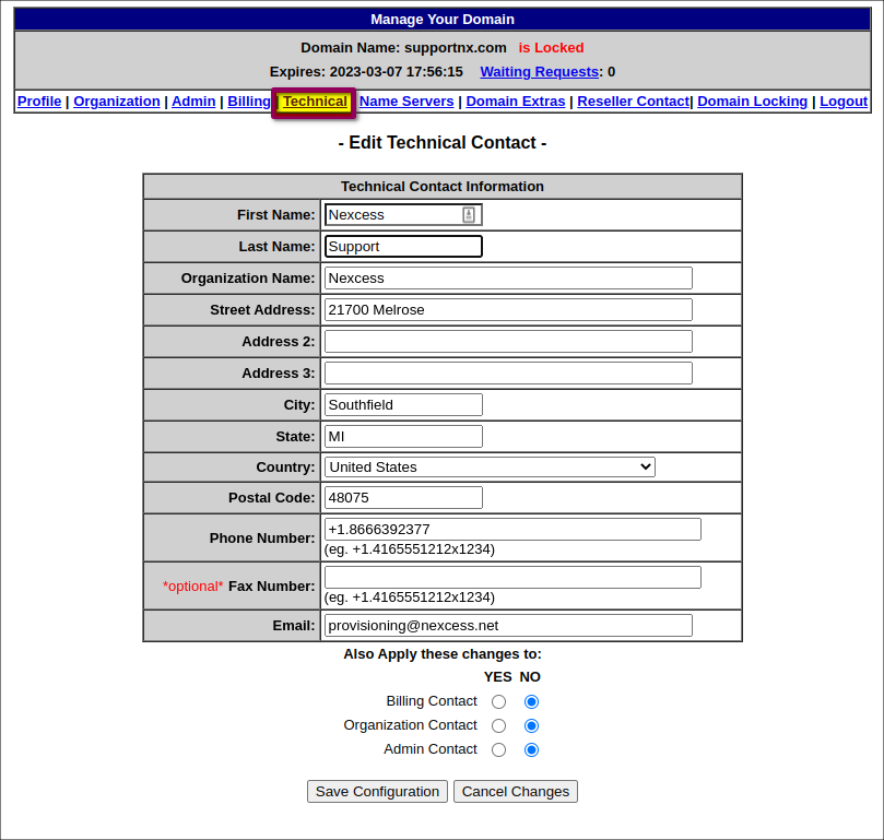 Technical Contact Information