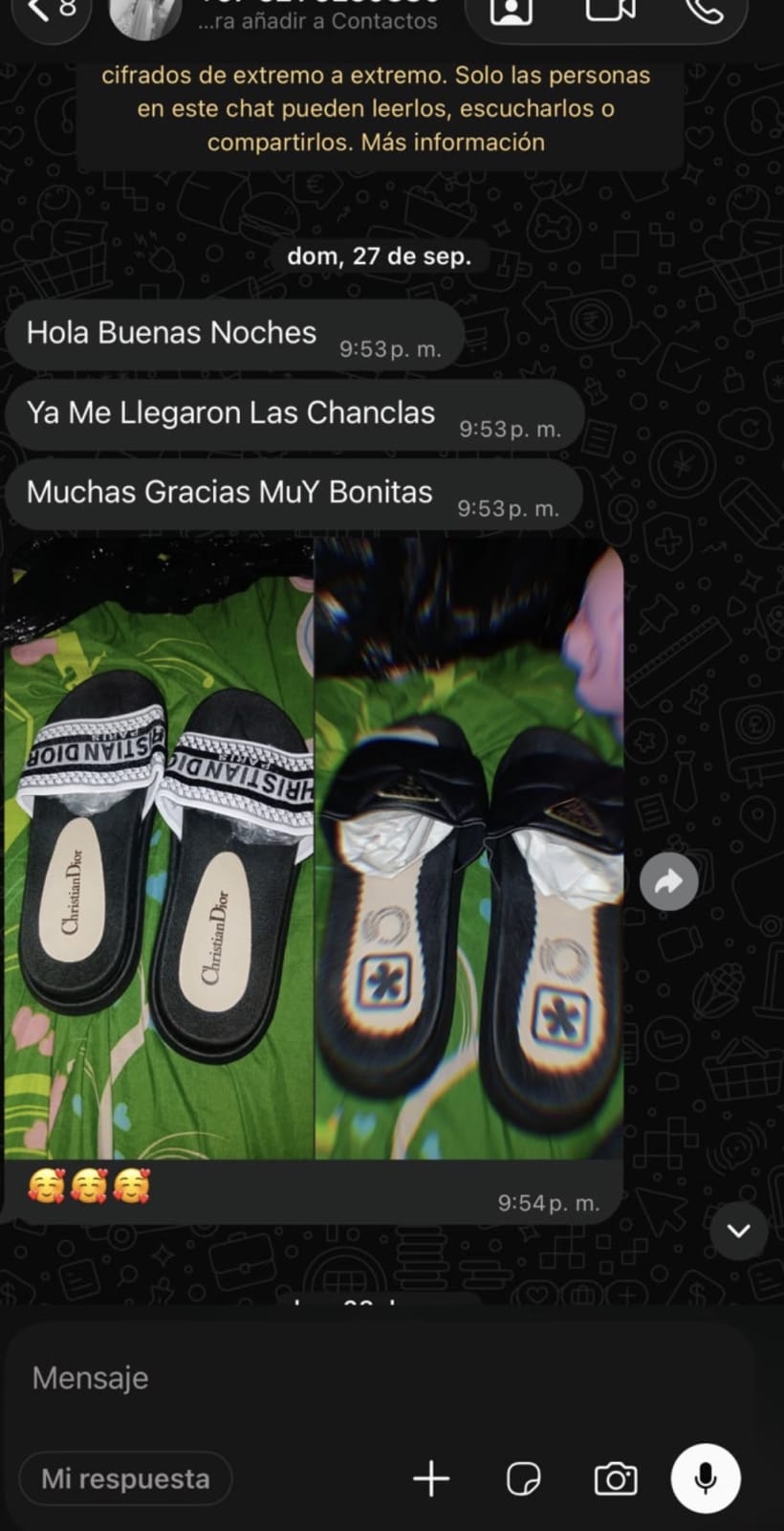 Mensaje de una clienta por WhatsApp