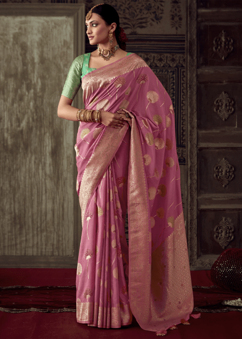 Coral Pink Silk Saree