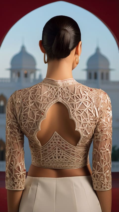Geometric Cut-Out Saree Blouse