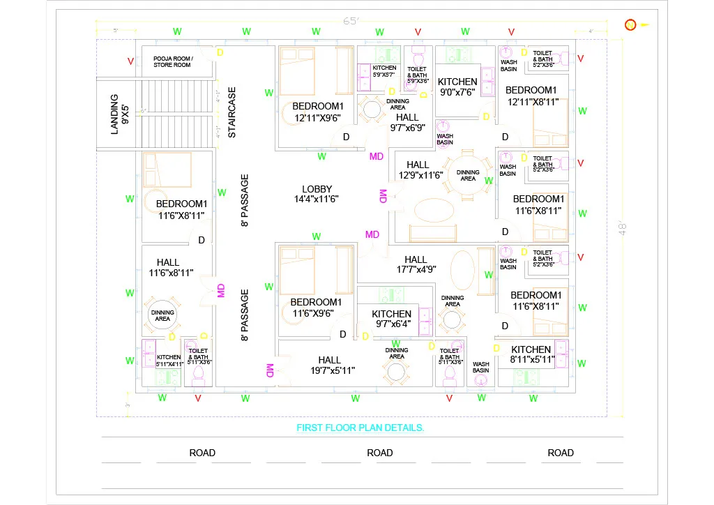 This is 2bhk family purpose rental floor plan with Balcony Attach for great view of farms