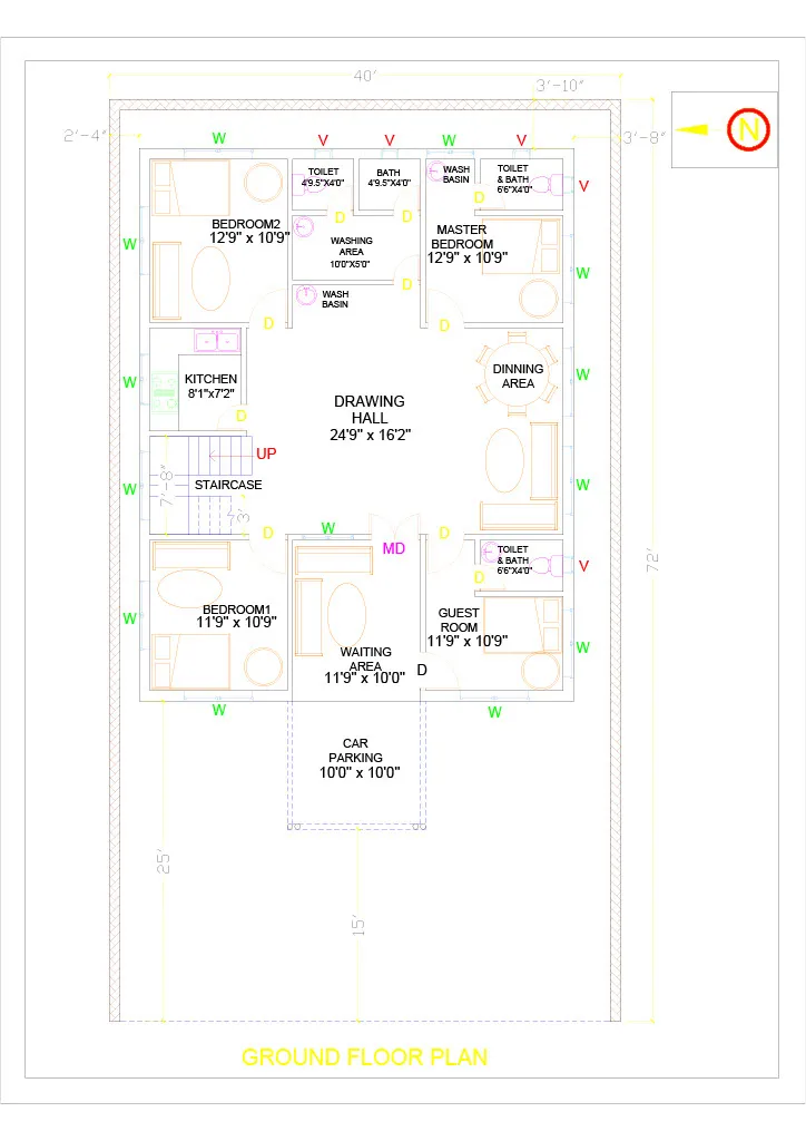 This a 4bhk Residential house floor plan design
