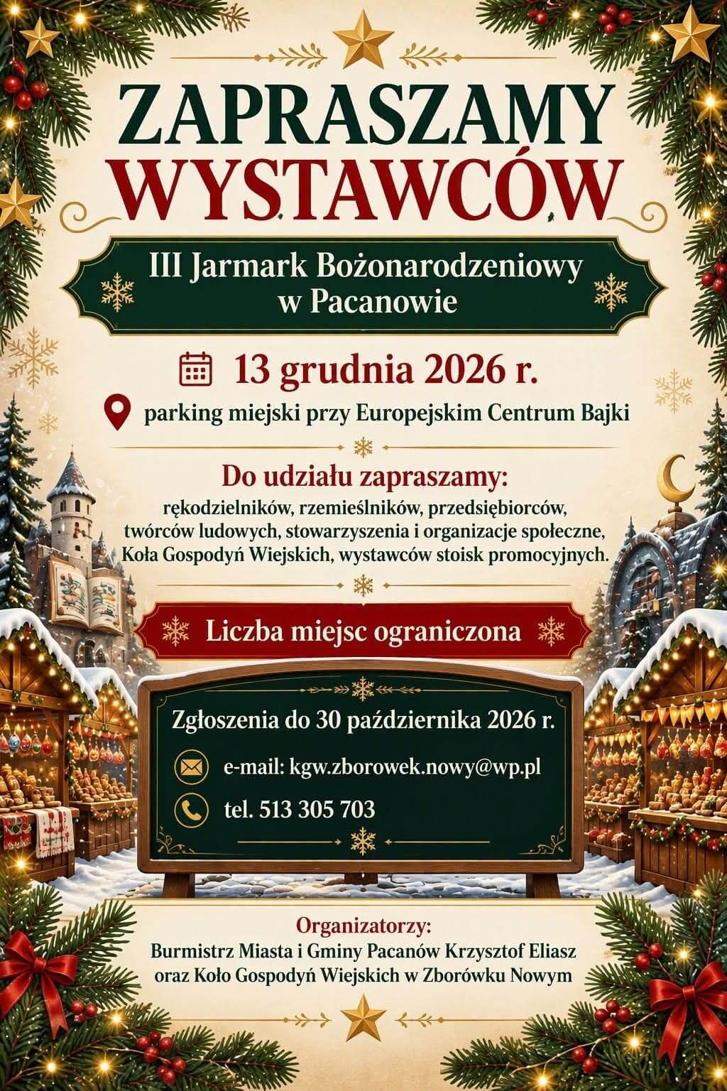 Wystawcy poszukiwani na III Jarmark Bożonarodzeniowy w Pacanowie