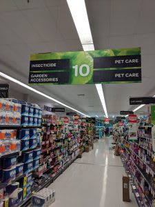 Garden and pet food supermarket aisle