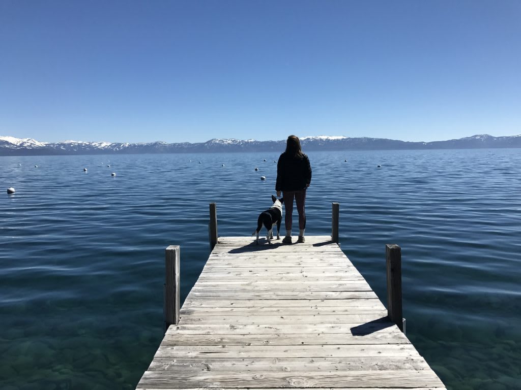 Lyka and Anna standing on pier looking at water