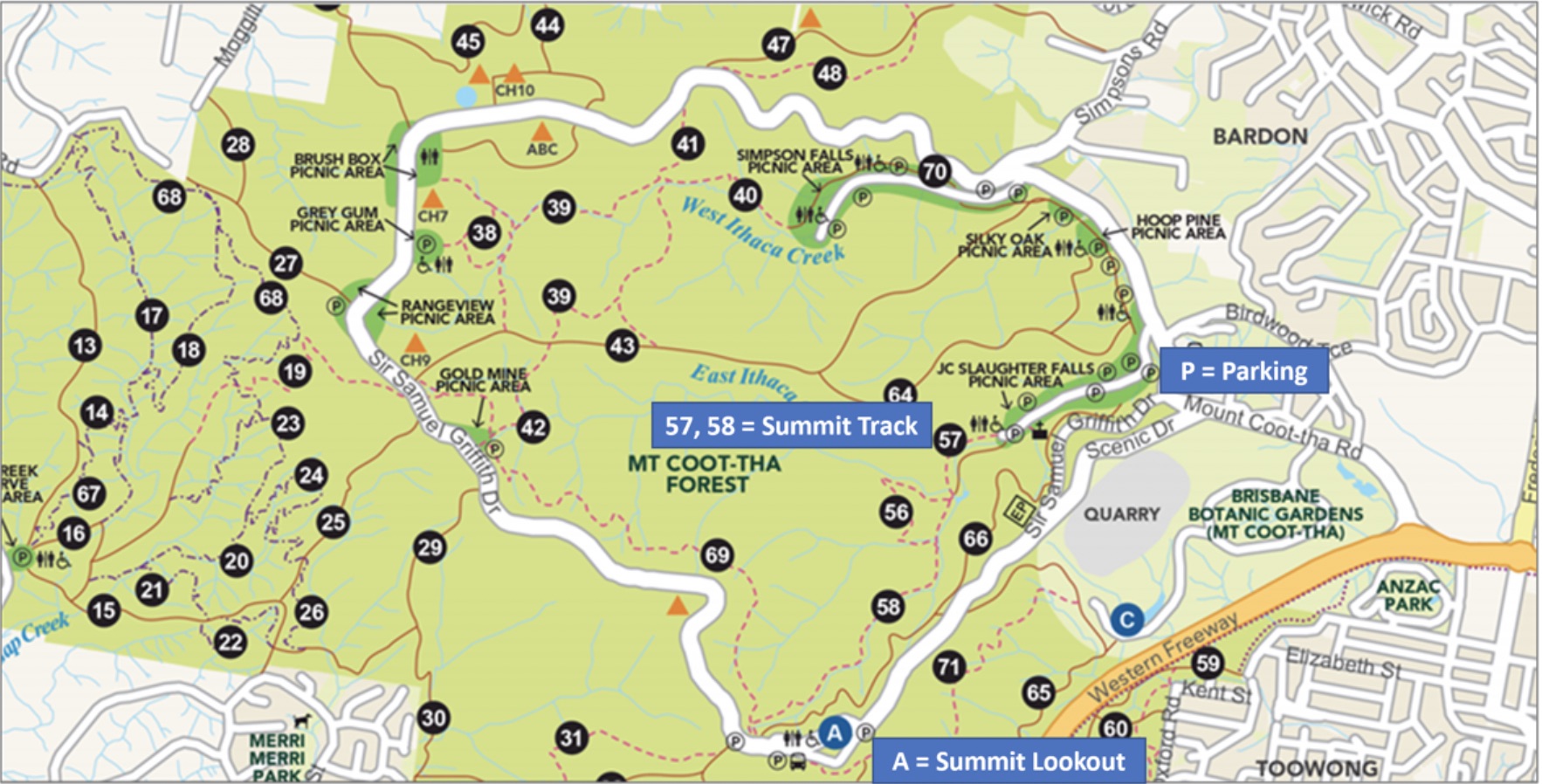 Brisbane Botanic Gardens Mt Coot Tha Map Fasci Garden