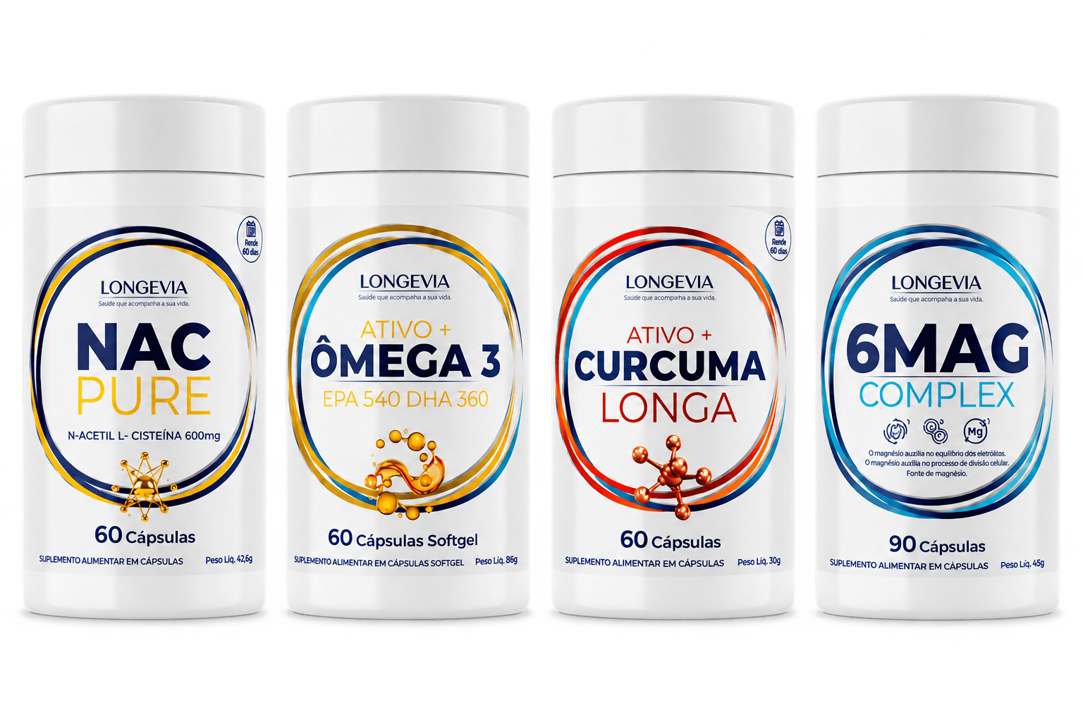 Protocolo Equilíbrio com Cúrcuma Longa, NAC Pure, Ômega 3 e 6MAG Complex