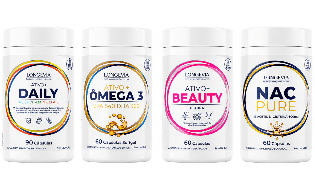 Protocolo Beauty com Daily Multivitam&iacute;nico A-Z, Beauty Ativo+, NAC Pure 600mg e &Ocirc;mega 3